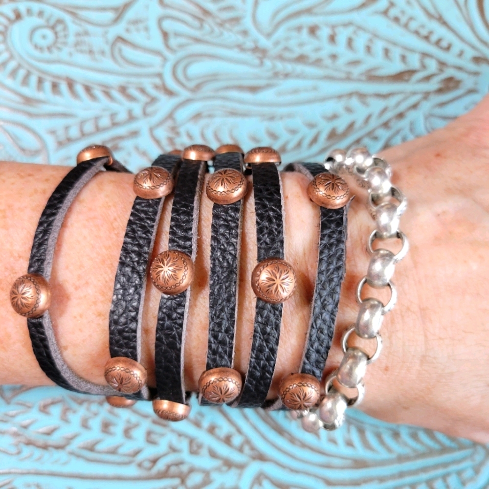 Copper Studded leather shredded bracelet